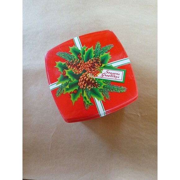Vintage Christmas Seasons Greetings Square Cookie Container Plastic Holiday - Picture 1 of 7